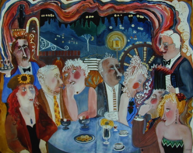 Italian Village    43"x 54"
Accordion music embraces  the diners
in the Italian Village restaurant.